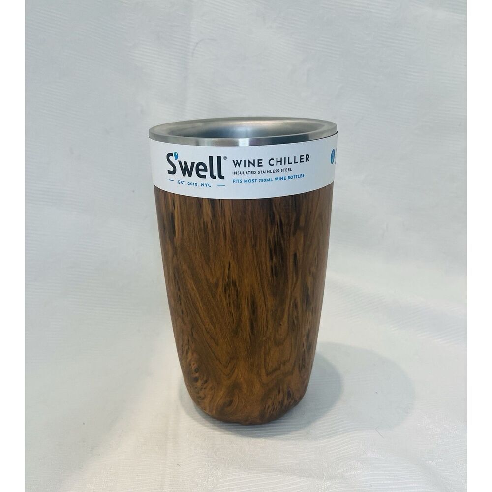 Rare S'well Teakwood Stainless Steel Wine Chiller (750ml) NWT